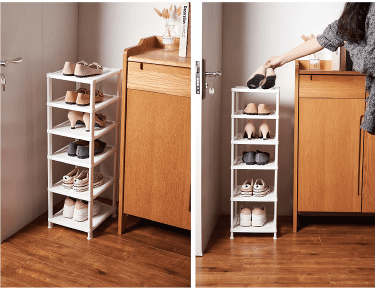 White Plastic 10 Tier Slim Portable Detachable Shoe Rack Storage Organizer.